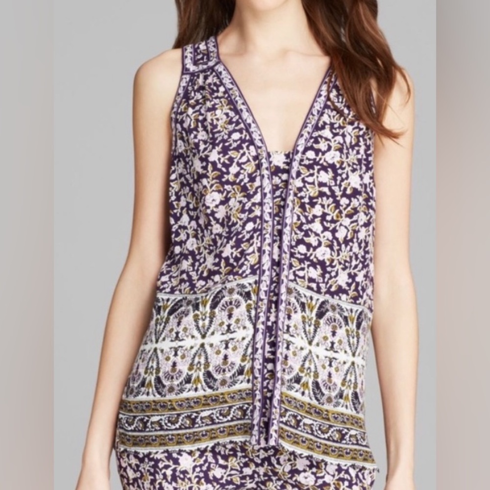 Rebecca Taylor Purple Floral Paisley Sleeveless Blouse Size 2